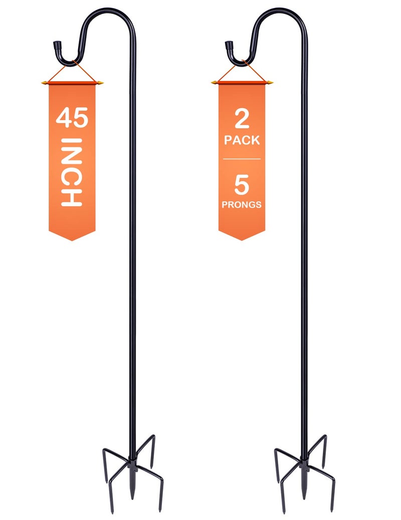 Ottsuls Bird Feeder Pole, 45 INCH Heavy Duty Shepherds Hooks for Outdoor with 5 Prong Base, Adjustable Stand Hanger for Garden Plant, Hummingbird Feeder, Lantern, Hanging Wedding Decor (2 Pack) - Image 1